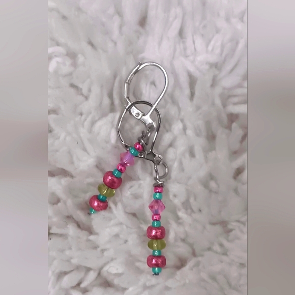 🍒 Dangle Handcrafted Earrings 925  STERLING SILVER HOOKS 🐥 - Picture 1 of 4